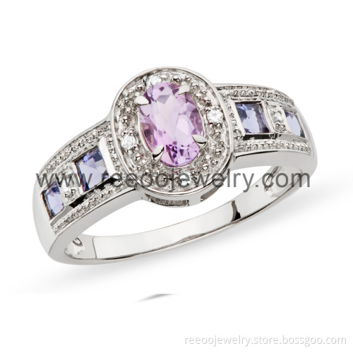 925 Silver Oval Amethyst CZ Engagement Wedding Ring